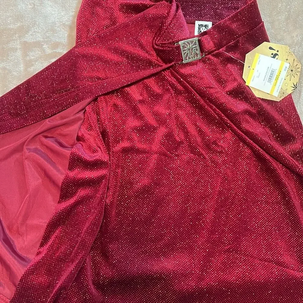NWT Anne Klein Red Sparkle Glitter Midi Wrap Skirt Women's Size Medium MSRP $79! - Picture 3 of 7
